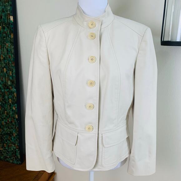 NEW Calvin Klein Size 12 Women's Cotton Blend Blazer jacket Beige Career - Picture 6 of 13